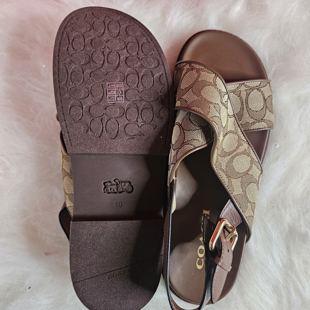 NWOT Coach Fraser Chambray Signature Jacquard Sandal Tan Size 10 - Picture 3 of 6